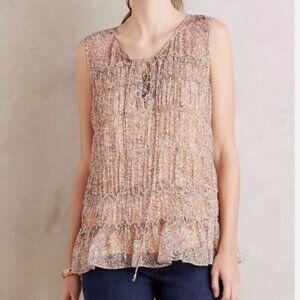 NWT $118 Anthropologie Floreat Calla Floral Lace-up Tunic Top Blouse Sz 10!